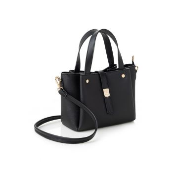 Geanta din piele ecologica cu bareta de umar detasabila - Negru - 19x25x11