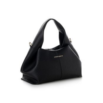 Geanta din piele ecologica cu bareta de umar detasabila - Negru