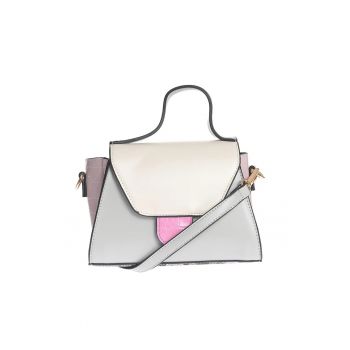 Geanta eleganta multicolora cu design geometric si bareta detasabila