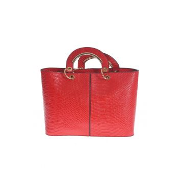 Geanta rosie cu aspect piele de sarpe