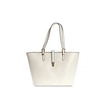 Geanta shopper crem cu barete reglabile si inchidere aurie