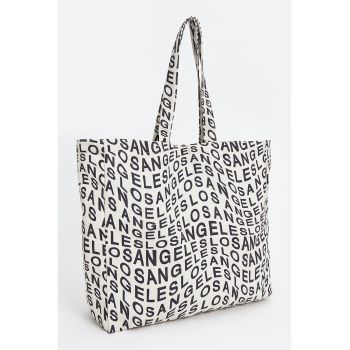 Geanta shopper din material textil cu model text