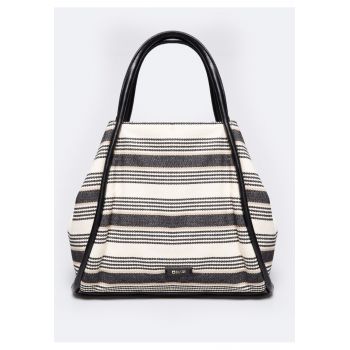 Geanta tote din material textil cu garnituri de piele ecologica