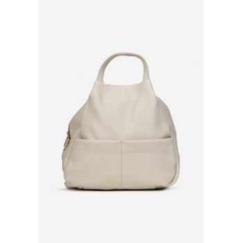 Rucsac dama din piele naturala texturata bej deschis