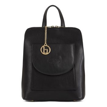 Rucsac din piele cu buzunar frontal cu clapa Elsa