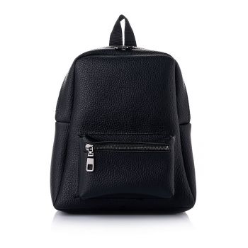 Rucsac din piele ecologica cu fermoar si aspect texturat - Negru