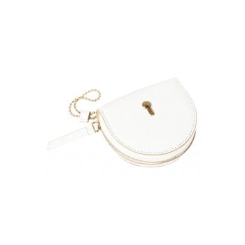 Saszeta Catilyn - alb - 10x10x3 -5cm - din piele naturala - cu detalii aurii