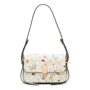Geanta de piele ecologica cu bareta de umar si model floral Eteini