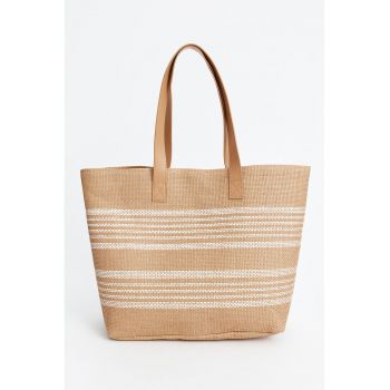 Geanta shopper din paie de hartie cu model in dungi