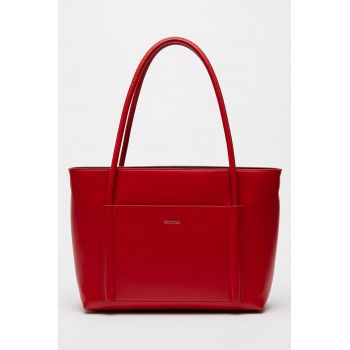 Geanta shopper din piele ecologica cu detaliu cu logo discret metalic