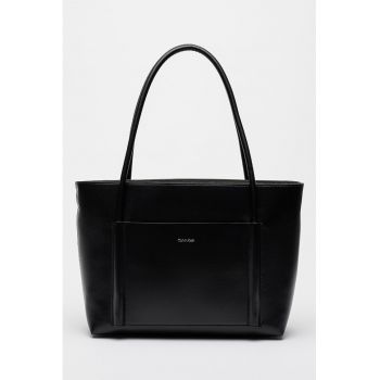 Geanta shopper din piele ecologica cu detaliu cu logo discret metalic