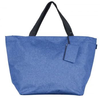 Geanta shopper multifunctionala medie din material textil panzat, albastru paatel
