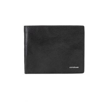 Portofel barbati  negru - piele naturala - 11.5 x 9.5 x 3 cm
