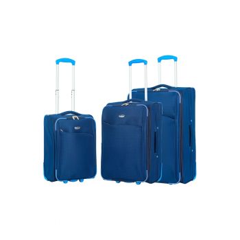 Set trolere extensibile  SW233 - 1 bagaj de cabina si 2 de cala - poliester - 2 roti - bleumarin
