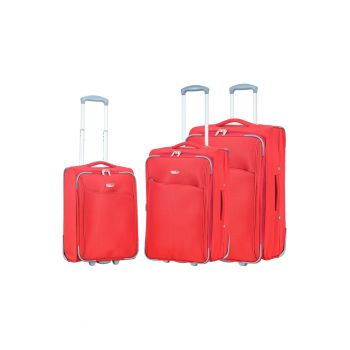 Set trolere extensibile  SW233 - 1 bagaj de cabina si 2 de cala - poliester - 2 roti - rosu