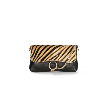 Geanta crossbody de piele cu model si lant decorativ