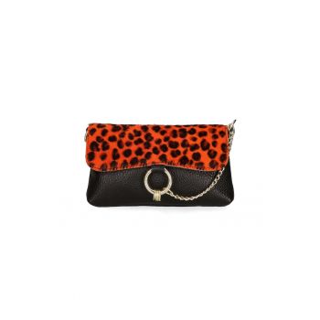 Geanta crossbody de piele cu model si lant decorativ