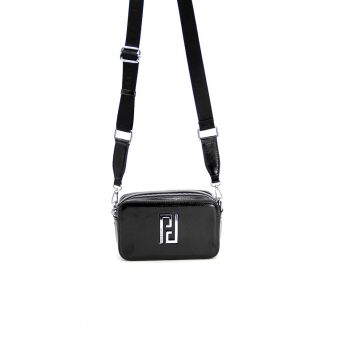 Geanta crossbody de piele ecologica cu logo - Negru