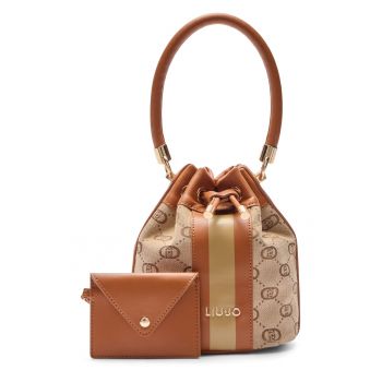 Geanta crossbody de piele ecologica si material textil cu logo
