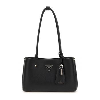 Geanta din piele ecologica cu bareta de umar si accesoriu logo Emilya - Negru