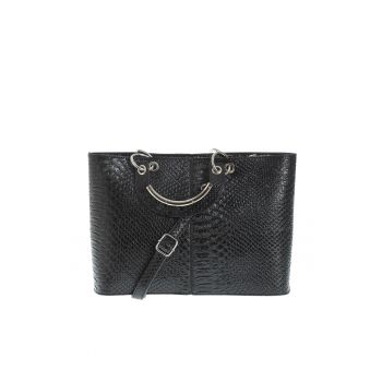 Geanta neagra din piele ecologica cu model animal print
