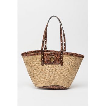 Geanta shopper cu garnituri de piele