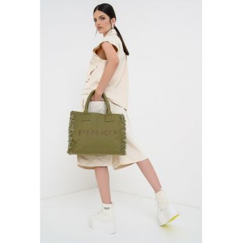 Geanta shopper cu logo si franjuri