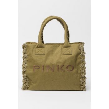 Geanta shopper cu logo si franjuri