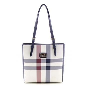 Geanta shopper de piele ecologica cu model in carouri
