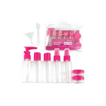 Set recipiente cosmetice de calatorie -  9 piese - Fucsia/Transparent la reducere