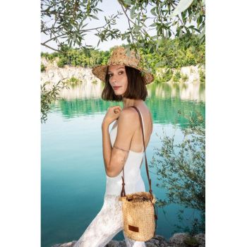 Geanta dama  Gemma - bej - dimensiune unica - din iarba cu curea detasabila din eco piele