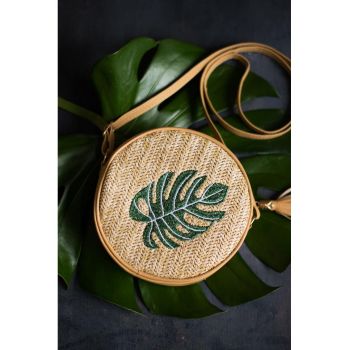 Geanta dama  model Monstera - bej - dimensiune unica - material celuloza