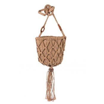 Geanta dama  model So Boho - maro - dimensiune unica - cu detalii din macrame si franjuri.