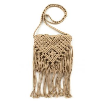 Geanta dama  model tr21103-2 - bej - dimensiune unica - stil boho - cu franjuri.