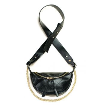 Geanta dama  neagra - dimensiune unica - din piele ecologica - minimalista - cu bretea reglabila