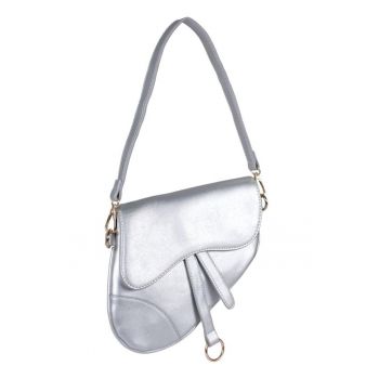 Geanta dama  Saddle tr19551-1 - argintie - dimensiune unica - cu doua curele - inchidere cu capse magnetice