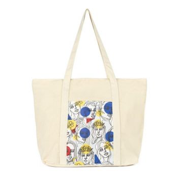 Geanta dama  Shopper - bej - dimensiune unica - foarte incapatoare - cu un motiv grafic.