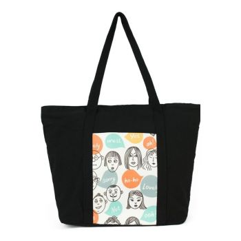 Geanta dama  Shopper - neagra - dimensiune unica - foarte incapatoare - cu un design grafic special.
