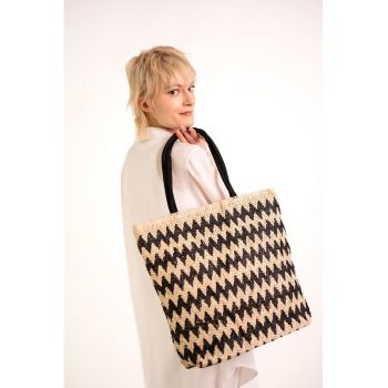 Geanta dama  Trisha - negru - dimensiune unica - cu model geometric - interior cu buzunar suplimentar