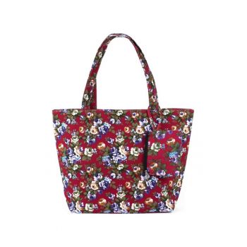 Geanta de dama  Paradise - rosie - cu motiv floral - set cu mini poseta - dimensiune One Size