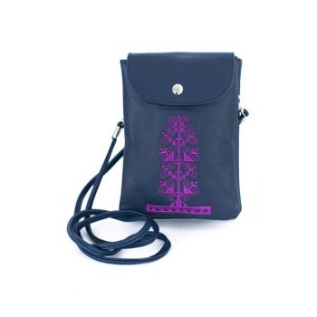 Geanta de umar  model Ancient Vibes - ecopiele - broderie orientala - albastra - One Size