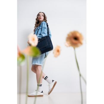 Geanta denim  cu fermoar - compartiment principal - dimensiune unica - albastra