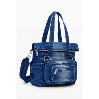 Geanta din denim cu buzunar frontal detasabil