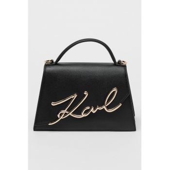 Geanta din piele cu maner Signature