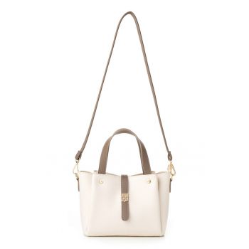 Geanta din piele ecologica cu bareta de umar detasabila - Crem - 19x25x11