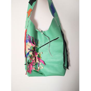 Geanta hobo din piele naturala,  multicolora ,unicat