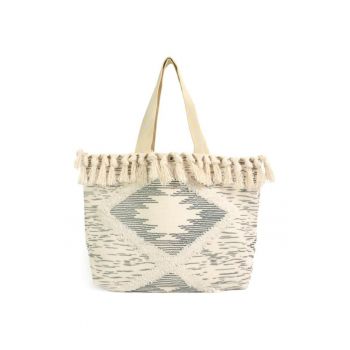 Geanta  model Bonatti - bej - material poliester - dimensiune unica - design aztec cu franjuri