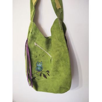 Geanta olive handmade ,cu bufnita colorata ,unicat