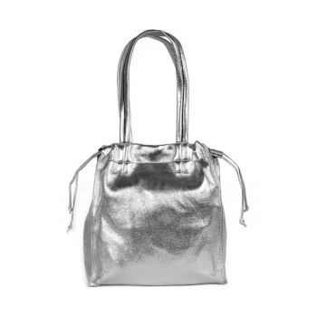 Geanta shopper  argintie - dimensiune One Size - din eco piele - cu 2 buzunare interioare.