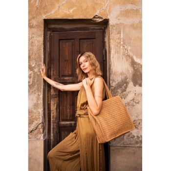 Geanta shopper  maro - dimensiune One Size - interior cu captuseala din bumbac - compartiment mic.